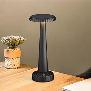 Cordless Table Lamps Rechargeable, Sakringt 5000mAh Battery Operated Led Dining Desk Lamp, Portable Battery Powered Dimmable Metal Table Light for Outdoor Restaurant Bar Cafe Patio Party(Black)