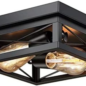 2-Light Semi Flush Mount Ceiling Light Fixture, Aolloa Farmhouse Square Industrial Ceiling Light UL Certified, Vintage Ceiling Lamp Fixture for Hallway, Kitchen, Dining Room, Bedroom (1 Pack)