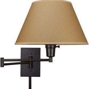 Kira Home Cambridge 13″ Swing Arm Wall Lamp – Plug in/Wall Mount, Opaque Paper Shade, 150W 3-Way + Cord Covers, Black Finish