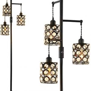 Stepeak Vintage Floor Lamp for Farmhouse, 3-Lights Modern Tree Lamps for Living Room, Industrial Crystal & Glass Standing Light with On/Off Rotary Switch Office Lighting Decor(64 Inches, E26 Base)