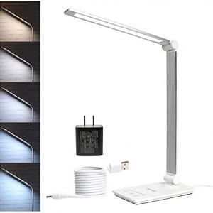 Desk Lamp, CeSunlight Desk Light, Dimmable Table Lamp, 7W, 5 Color Modes, 6 Brightness Levels, Touch Control, Memory Function, LED Foldable Led Lamp for Reading, Working, Office, Study (Silver)