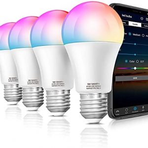 LAPURETE’S Alexa Smart Light Bulbs, Lapurete’s LED RGBCW Color Changing,85W Equivalent E26 9W WiFi Led Bulb , Work with Google Home Amazon Echo, 2.4Ghz WiFi Only, No Hub Required 4 Pack