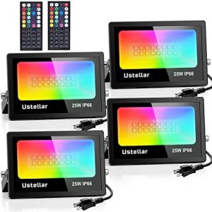 Ustellar 4 Pack 25W RGB LED Flood Light 250W Equiv. Outdoor Color Changing Stage Lights Indoor Floodlights Floor Lamp Party Uplighting for Events Colored Spotlight Uplight Wall Wash Halloween Lights