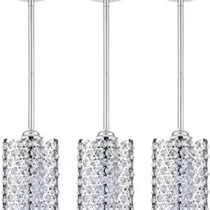 3 Pack Modern Chrome Crystal Ceiling Pendant Lighting, Adjustable Pendant Light for Kitchen Dinning Room Bedroom