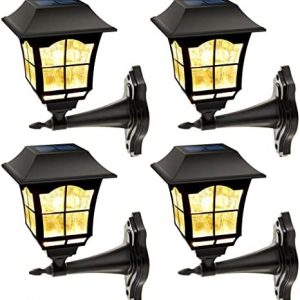 Maggift 4 Pack Solar Wall Lantern Outdoor Wall Sconce 15 Lumens Solar Outdoor Christmas Led Light Fixture with Wall Mount Kit