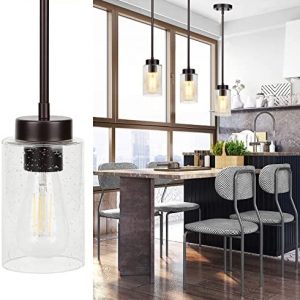 Adjustable Indoor Pendant Light, Modern Mini Hanging Lights with Hollow Lamp Cup Oil Rubbed Bronze with Clear Bubble Glass Shade for Kitchen Bar, Dining Living Room, Corridor, Bedside, Farmhouse