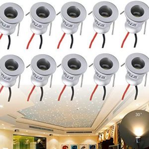 Quentacy DC12V 1W Mini LED Spotlight Jewelry Indoor Display Showcase Counter Ceiling Recessed Light RV Micro Reading Lighting Warm White 3000K 10Pack