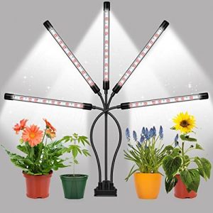 Grow Lights for Seed Starting – Red White Full Spectrum Plant Grow Light Adjustable Gooseneck 135 LED Grow Lamp with 3/9/12H Timer, 10 Dimmable Levels & 3 Switch Modes
