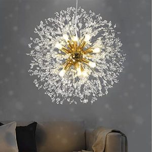Mirnkeen Modern Living Room Dandelion Chandeliers,Gold Crystal Fireworks Sputnik Ceiling Light Fixture ,12-Light Pendant Lighting for Dining Room Bedroom Bathroom Kitchen Foyer Girls Room