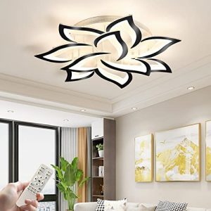 Eiinee Modern LED Ceiling Light, Dimmable Flower Shape Ceiling Lamp Fixture with Remote, Acrylic 10 Petals LED Ceiling Chandelier Lighting for Living Room Bedroom Kids Room (White & Black,70W )