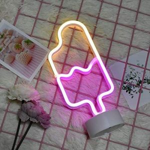 GUOCHENG Popsicle Shaped Neon Night Lights LED Neon Light Sign Table Decor Battery Powered Creative Lighting Lamps Home Nursery Bedroom Party Summer Decoration Gift for Kids (Popsicle)