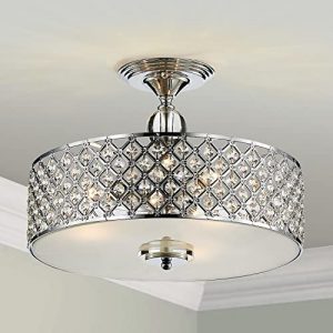 Saint Mossi 3-Lights Modern Flush Mount Ceiling Light Fixture, K9 Crystal Ceiling Light, Perfect for Dining Room,Livingroom,Bedroom, H11″ x D15.4″, Chrome Finish