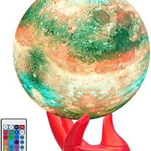 BRIGHTWORLD Moon Lamp 7.1inch Galaxy Lamp 3D Printing Moon Light 16 Colors Night Light for Kids, Remote & Touch Control Brightness Adjustable Birthday Gifts for Girls Boys Lover(Red Hand Base)