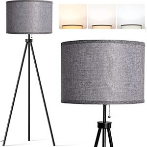 addlon Tripod Floor Lamp, Modern Floor Lamp for Living Room, with 3 Color Temperature LED Bulb, Mid Century Floor Lamp for Bedroom and Office, Standing Lamp with Grey Lamp Shade
