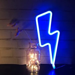 Blue Lightning Neon Light,LED Lightning Sign Shaped Decor Light,Wall Decor for Christmas,Birthday Party,Kids Room, Living Room, Wedding Party Decor
