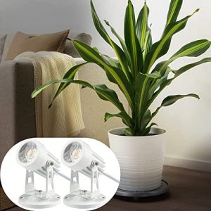 SUNVIE 2 Pack LED Spot Lights Indoor Plant Spotlight Lamp Up Lights for Indoor Plants Accent Lighting 120V Warm White Uplight 5.9 FT Cord with Floor Foot Switch, White (Base and Stake Included)