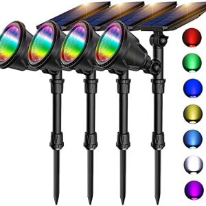 Solar Spot Lights Outdoor Color Changing,9 Lighting Options Solar Landscape Lighting RGB Spotlights Waterproof 2-in-1 Wall Lamp for Garden Path Patio Yard Driveway Tree Flag Holiday Decoration 4 Pack