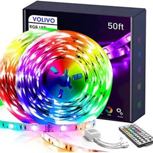 50ft RGB Led Strip Lights, Volivo Color Changing Led Light Strips Kit with 44 Keys IR Remote Control, Led Lights for Bedroom, Room, Home Decoration Ultra Long RGB 5050 Led Strips