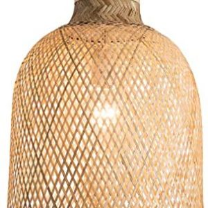 Coastal Woven Pendant Light Fixture, Handmade 11.81″ Dome Shade Geometric Bamboo Woven Pendant Light for Kitchen Dining Room Bedroom Living Room
