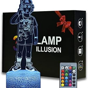 3D Illusion Dustin Figurine Night Light , 16 Colors Changeable Desk Lamp with Remote Control Kids Bedroom Decoration, Creative Lighting for Kids Birthday Christmas Gifts (Dustin)