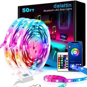 Dalattin Led Lights for Bedroom 50ft , Smart Bluetooth Led Strip Lights That Sync with Music Ambient Lighting for Room, Game, Party (2 Rolls of 25ft)