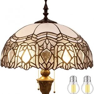 WERFACTORY Tiffany Floor Lamp Crystal Bead White Stained Glass Standing Reading Light 16X16X64 Inches Antique Pole Corner Lamp Decor Bedroom Living Room Home Office S508W Series