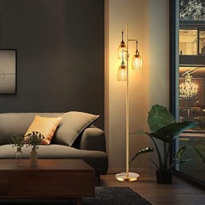 Decretive Gold Standing Lamp, 5%-100% Brightness Dimmable Gold Floor Lamp, Modern Floor Lamp with 3pcs E26 LED Bulbs (Included), Gold Tree Tall Lamps for Living Room/Bedroom/Sofa Corner