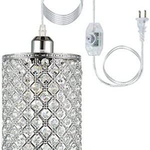 HMVPL Plug in Pendant Lighting Fixtures with Long Hanging Cord and Dimmer Switch, Modern Crystal Hanging Chandelier Sparkly Swag Ceiling Lamp for Kitchen Island Dining Table Bed-Room Girls Closet