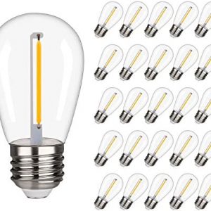 25 Pcs iSoptox LED Outdoor Replacement String Light Bulbs, E26 Plastic S14 Vintage Edison Bulbs Waterproof & Shatterproof 1W Equivalent to 11W Incandescent Bulbs, Warm White 2200K LED Filament Bulbs