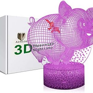AZALCO 3D Illusion Cute Smiling Pig Night Lamp 16 Color Change Touch White Crack Base Kids Room Decor Lighting Teenage Birthday Gift Present for Boys and Girls