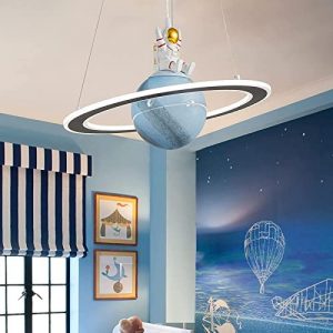 O’NEELDY Astronaut Pendant Light for Kids Bedroom Ceiling Chandelier LED Hanging Saturn Lighting Dimmable with 27.5” Adjustable Cord, Boys Room, Nursery, Toys Room – 19”/40W