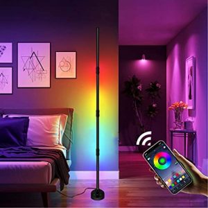 Corner Floor Lamp, RGBICW Modern LED Floor Lamp, with Music Sync and 16 Million DIY Colors, Alexa Compatible Voice Control, Color Changing Ambiance Lamp for Living Room Bedroom Gaming Room