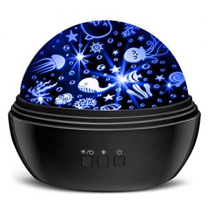 MOKOQI Star Projector Night Lights for Kids Moon Star-Sea Animal 2-in-1 Night Lighting Lamp Toys for 3-8 Year Old Boys Star Baby Light Projector Birthday Gifts for Boy Girls – Black