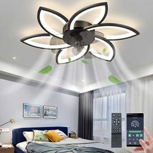 LENIVER 30″ Smart Ceiling Fan with Lights Remote APP Control, Modern Flush Mount Bladeless Ceiling Fan, 3 Color 6 Speeds Low Profile Ceiling Fan with Light for Bedroom Living Room Kitchen – Black