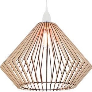 Bellaniks Wood Pendant Light – Easy-to-Assemble Ceiling Chandelier – Modern Boho Hanging Lamp Lighting Fixture for Dining, Kitchen, Bedroom, Living Room – Adjustable Nylon Cord, Uses Standard Bulb