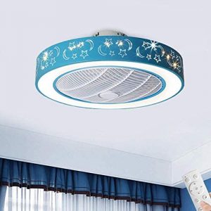 LAKIQ Kids Room LED Ceiling Fan with Light 7 Blades Modern Acrylic Flush Mount Ceiling Lights 20.5’’ Drum Close to Ceiling Lighting 3-Color Dimmable for Bedroom(Blue)