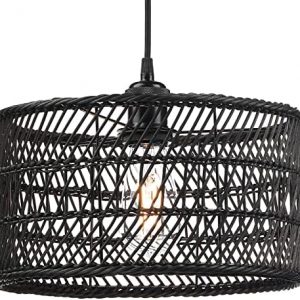 HOONEX Rattan Chandelier, Rattan Light Fixture Ceiling, Wicker Pendant Light for Dining Room Bedroom Kitchen Island, Black