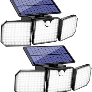 Solar Outdoor Lights , Aigleya 230 LED 2200LM Motion Sensor Outdoor Lights Solar Powered , IP65 Waterproof 3 Heads Motion Flood Wall Light 270°Wide Angle Luces Solares,for Garage Yard Porch