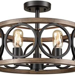 TEENYO 3-Light Semi Flush Mount Ceiling Light Drum Shade Farmhouse Light Fixtures Ceiling for Hallway Dining Room Kitchen