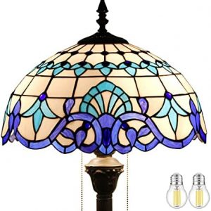 WERFACTORY Tiffany Floor Lamp Navy Blue Baroque Stained Glass Standing Reading Light 16X16X64 Inches Antique Pole Corner Lamp Decor Bedroom Living Room Home Office S003B Series
