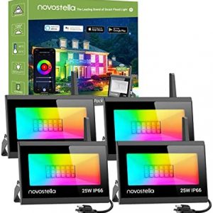 Novostella 25W Smart LED Flood Lights, RGB, Second-Generation WiFi Outdoor Dimmable Color Changing Stage Light, IP66 Waterproof, Multicolor Wall Washer Light, Work with Alexa, 4 Pack
