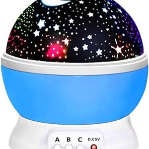 Night Light for Kids, Moon Star Projector – 4 LED Bulbs 8 Light Color Changing with USB Cable, 360 Degree Rotation, Romantic Night Lighting for Baby Kids Women, Christmas Party Bedroom Decoration