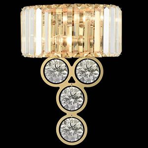 Modern 2-Light Gold Metal Wall Sconce with Crystal Wall Lamp for Bedroom Living Room Vanity Lighting Fixture