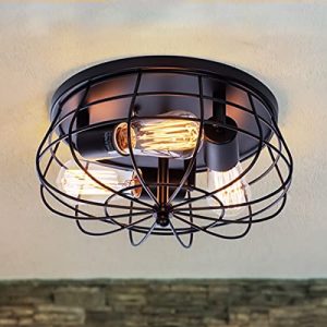 VILUXY Industrial 3-Light Rustic Semi Flush Mount Ceiling Light, with Metal Cage for Kitchen, Living Room, Dining Room, Bedroom, Hallway, Stairway