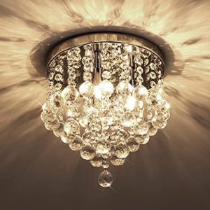 KPIOK Mini Crystal Chandelier,K9 Crystal Chandelier,Small Chandelier 10″,3-Light Bedroom Chandelier Ceiling Light,Flush Mount Ceiling Light for Dining Room,Kitchen,Foyer,Hallway,School Locker