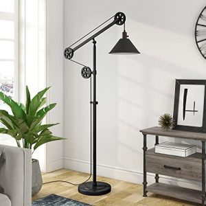 Descartes Pulley System Floor Lamp with Metal Shade in Blackened Bronze/Blackened Bronze