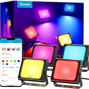 Govee Outdoor Lights RGBIC Flood Lights, LED Landscape Lighting with 28 Scene Modes and 4 Music Modes, Smart Color Changing IP66 Waterproof with App Control, Patio Lights for Garden Yards, 4 Pack