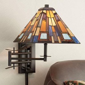 Jewel Tone Tiffany Style Indoor Swing Arm Wall Lamp with Cord Plug-in Light Fixture Dimmable Stained Glass for Bedroom Bedside House Reading Living Room Home Hallway Dining – Robert Louis Tiffany