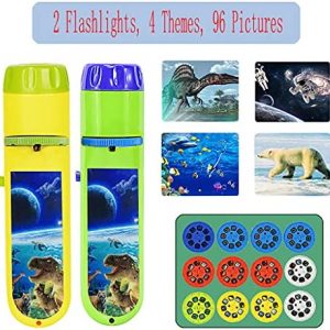 Wenosda Slide Projector Torch Projection Light Small Torches lamp Flashlight Educational Learning Bedtime Night Light for Child,Kids,Infant,Toddler (4 Themess,Dinosaur +Sea World+Space +Animal World)