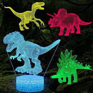 Dinosaur Toys 3D Dinosaur Night Light, 4 Pieces 3D Dinosaur Lamp Toy with 16 Color Changes and Remote Control, Dinosaur Toy Gifts for Kids Boys Girls from 3 4 5 6+ Years